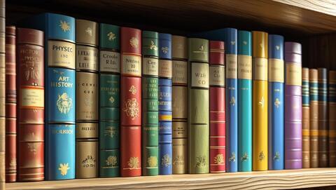 Row of books on different subjects