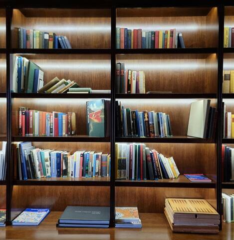 Books on shelf with lighting