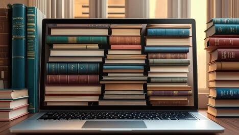 A laptop with books inside the screen